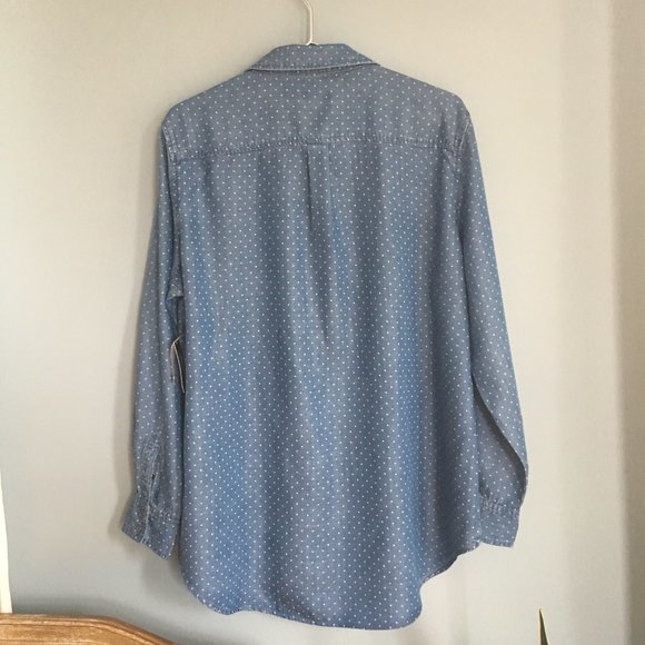NWT Lord & Taylor Chambray white Polka Dot Top XL - Picture 6 of 6